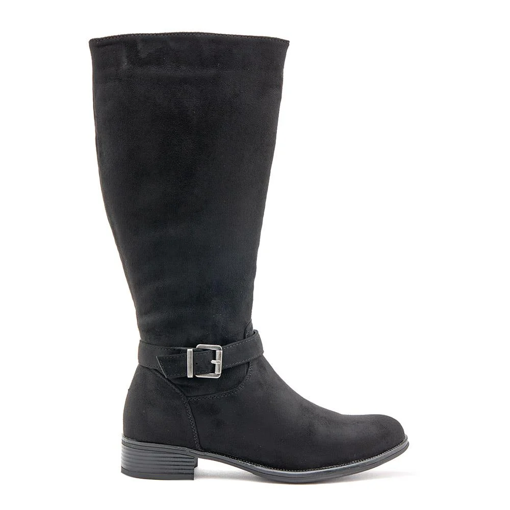 Wide-Calf Buckle Detail Long Boots - WBINS40119 / 325 939 - Black - Image 2