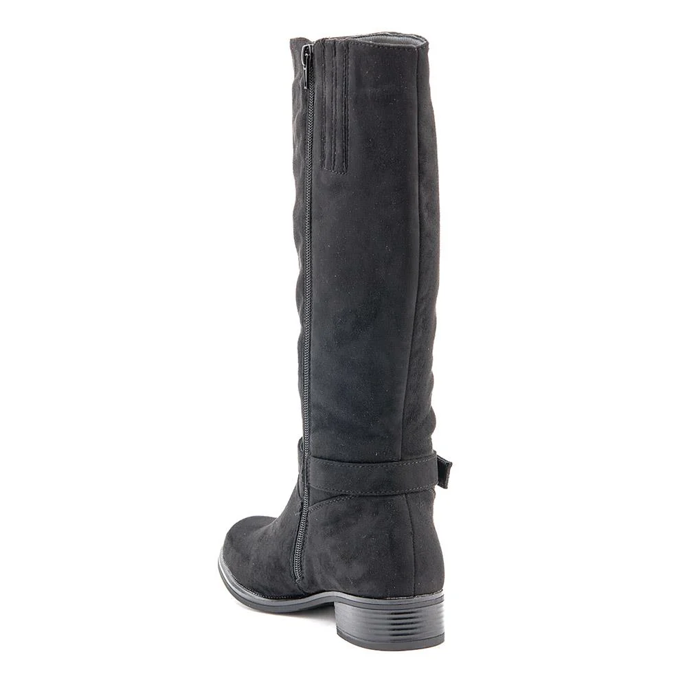 Wide-Calf Buckle Detail Long Boots - WBINS40119 / 325 939 - Black - Image 3