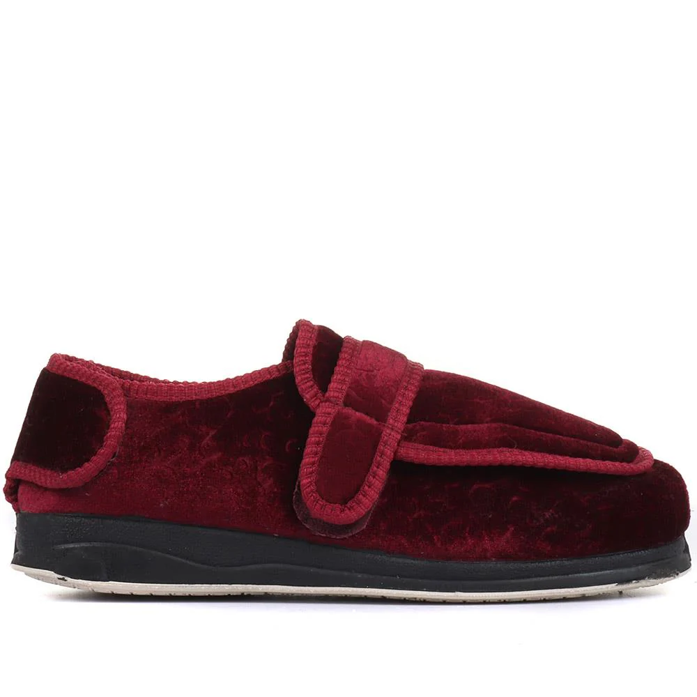 Wide Fit Adjustable Fasten Full Slipper - QING30007 / 316 306 - Burgundy - Image 2