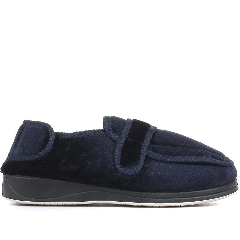 Wide Fit Adjustable Fasten Full Slipper - QING30007 / 316 306 - Navy - Image 2