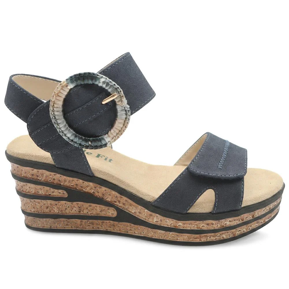 Wide Fit Adjustable Fasten Wedged Sandals - WBINS43045 / 329 121 - Navy - Image 2