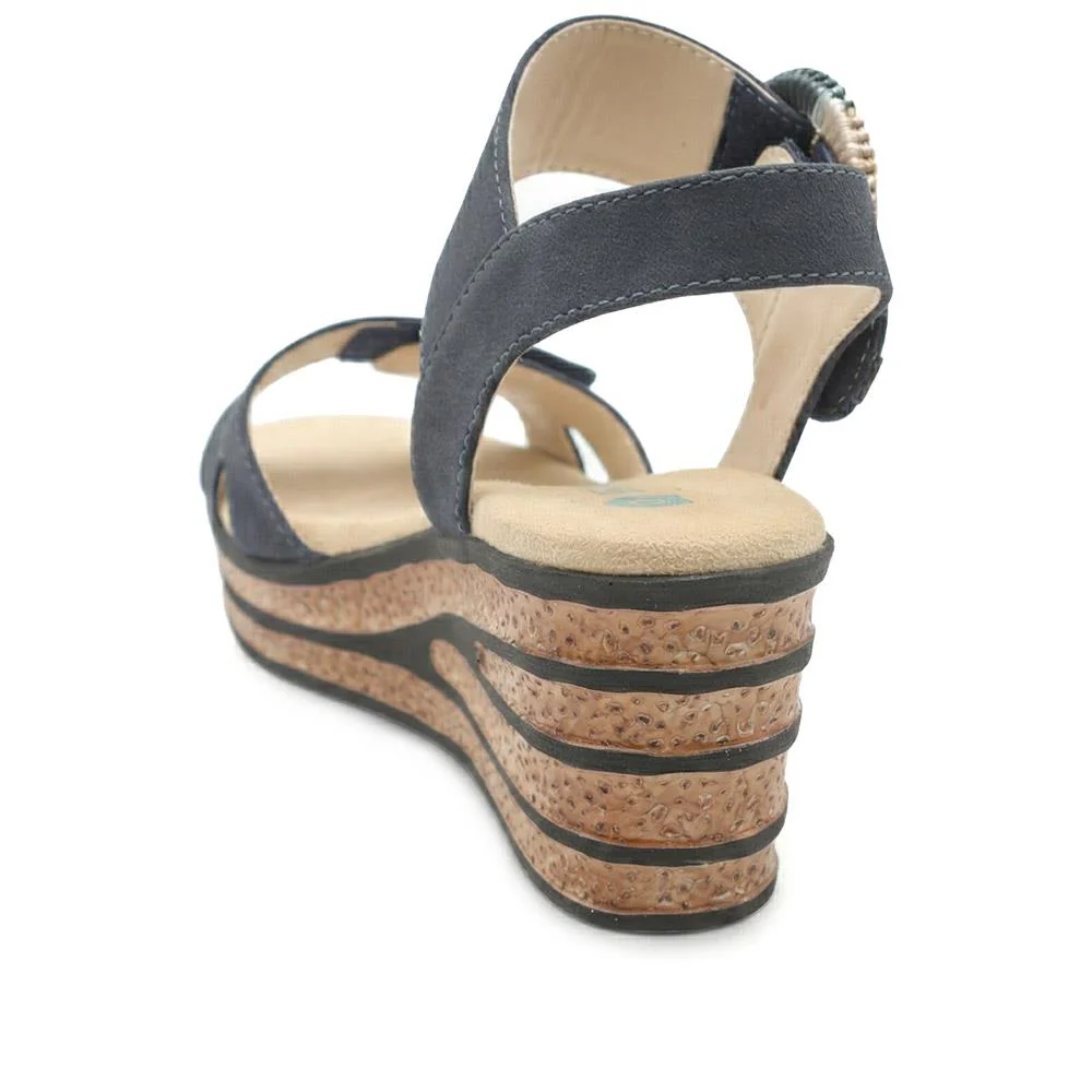 Wide Fit Adjustable Fasten Wedged Sandals - WBINS43045 / 329 121 - Navy - Image 3