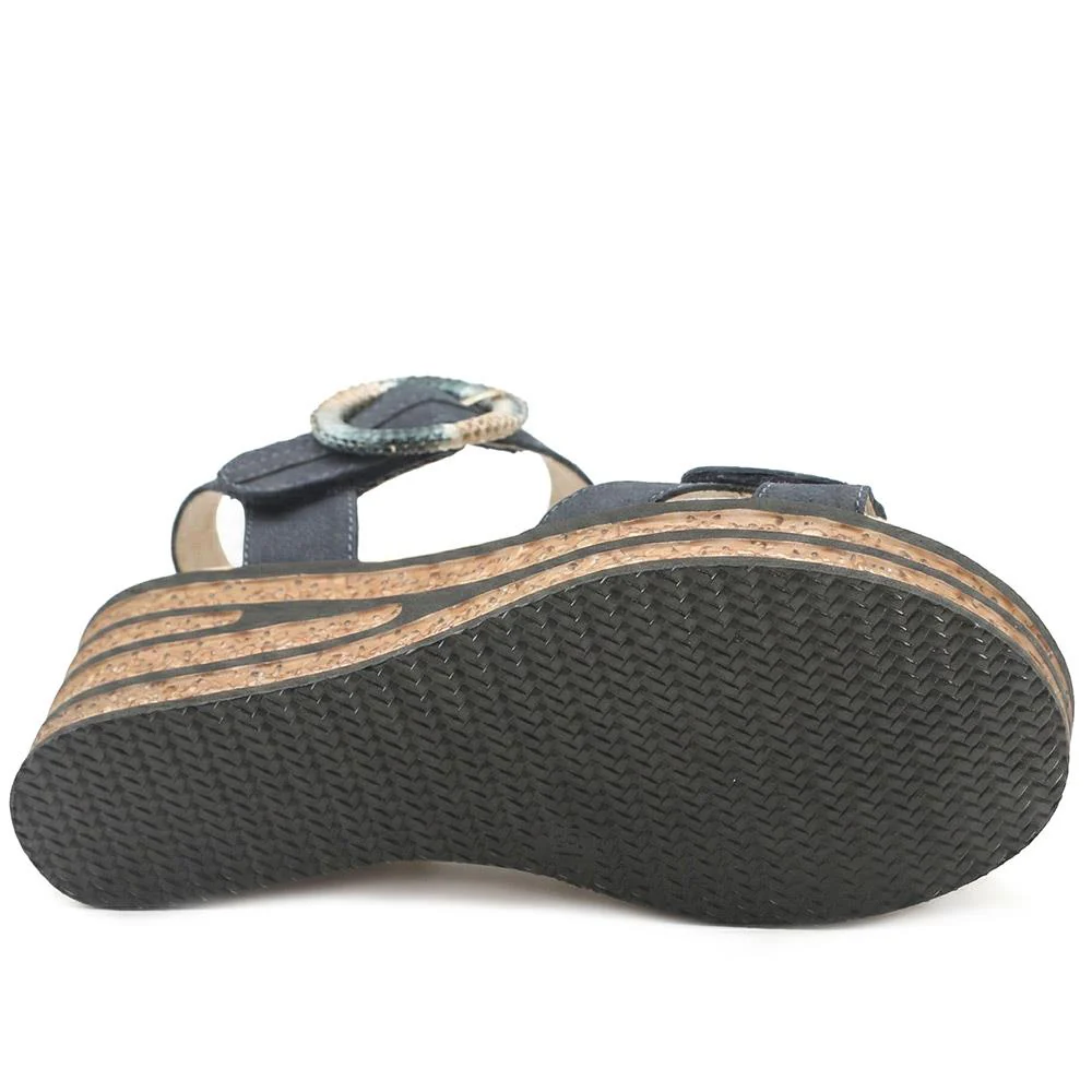 Wide Fit Adjustable Fasten Wedged Sandals - WBINS43045 / 329 121 - Navy - Image 5