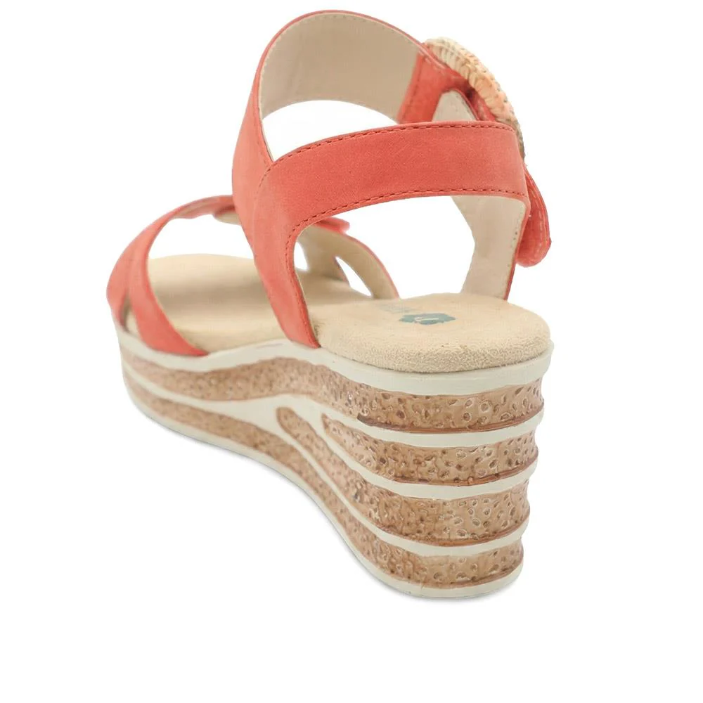 Wide Fit Adjustable Fasten Wedged Sandals - WBINS43045 / 329 121 - Orange - Image 3