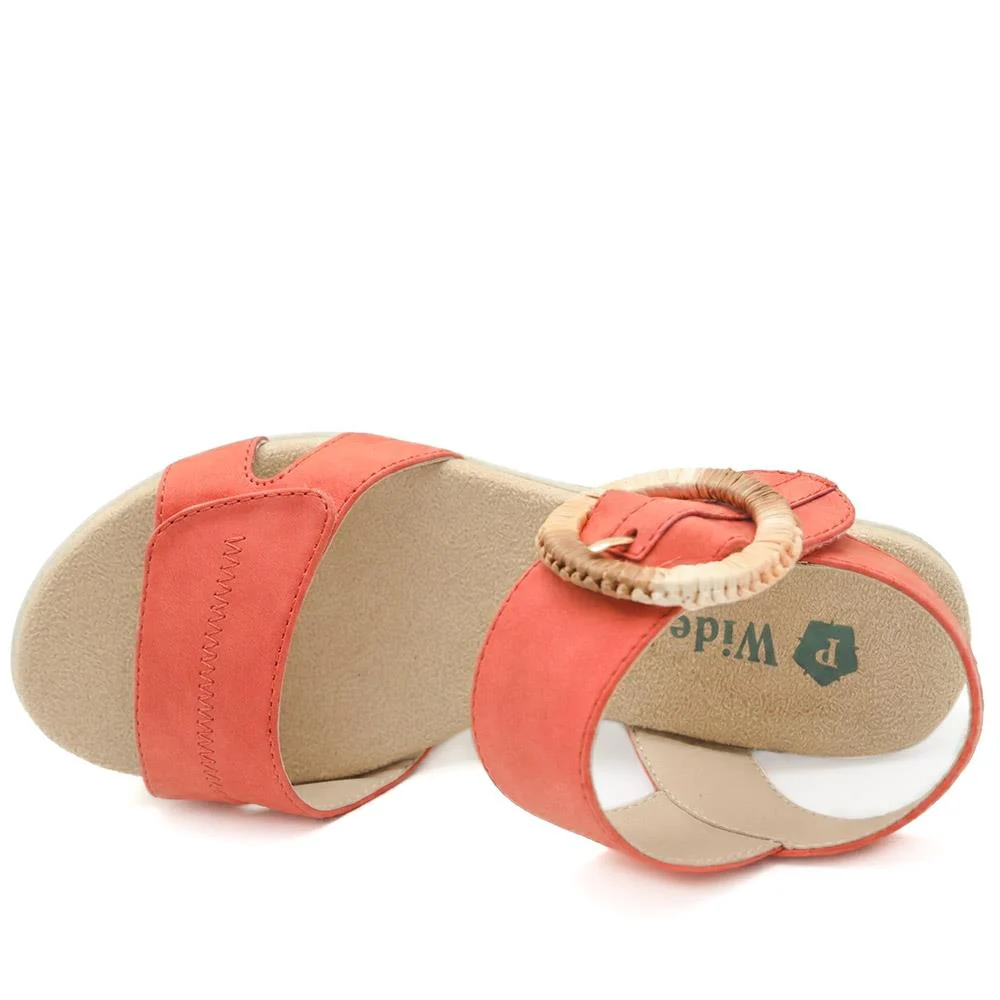 Wide Fit Adjustable Fasten Wedged Sandals - WBINS43045 / 329 121 - Orange - Image 4