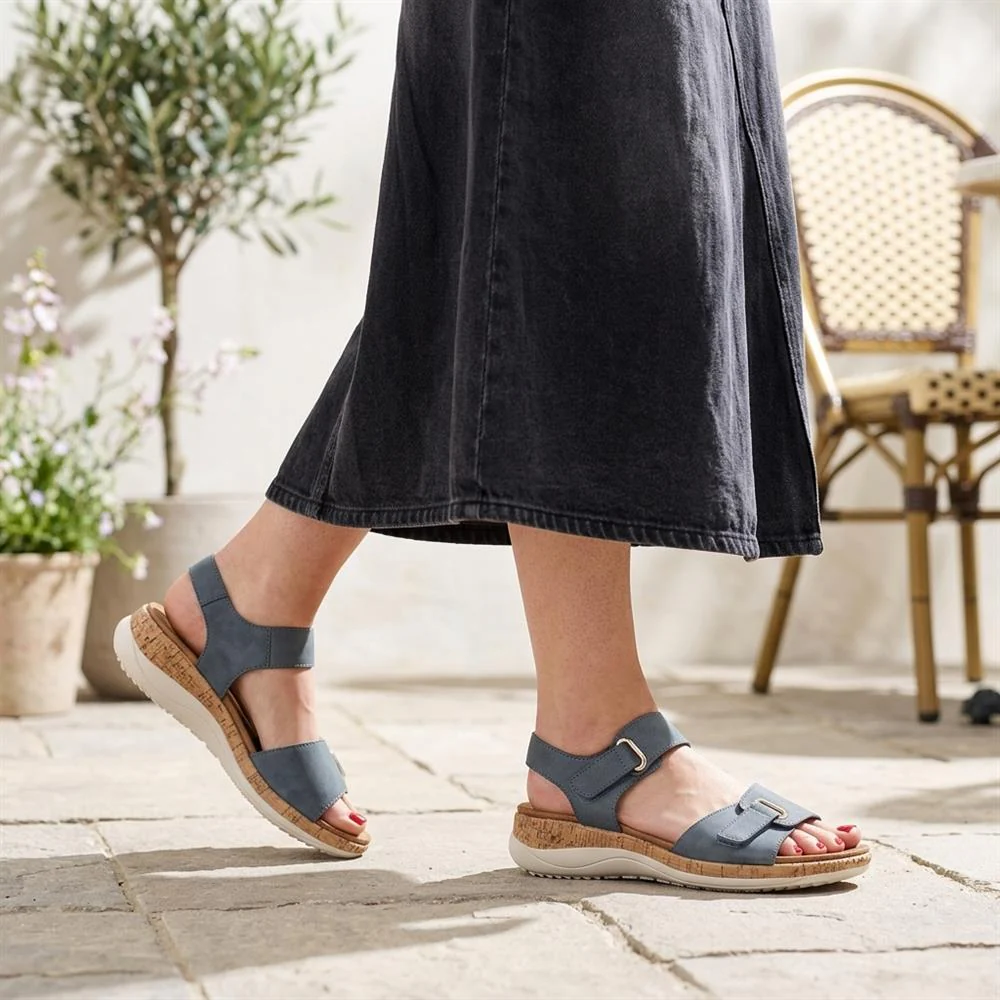 Wide Fit Adjustable Fastening Cushioned Sandals - BAIZH43042 / 329 246 - Navy - Image 2