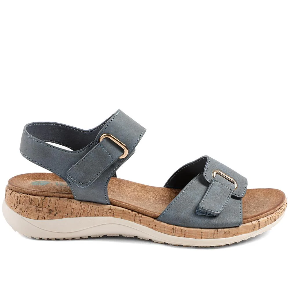 Wide Fit Adjustable Fastening Cushioned Sandals - BAIZH43042 / 329 246 - Navy - Image 3