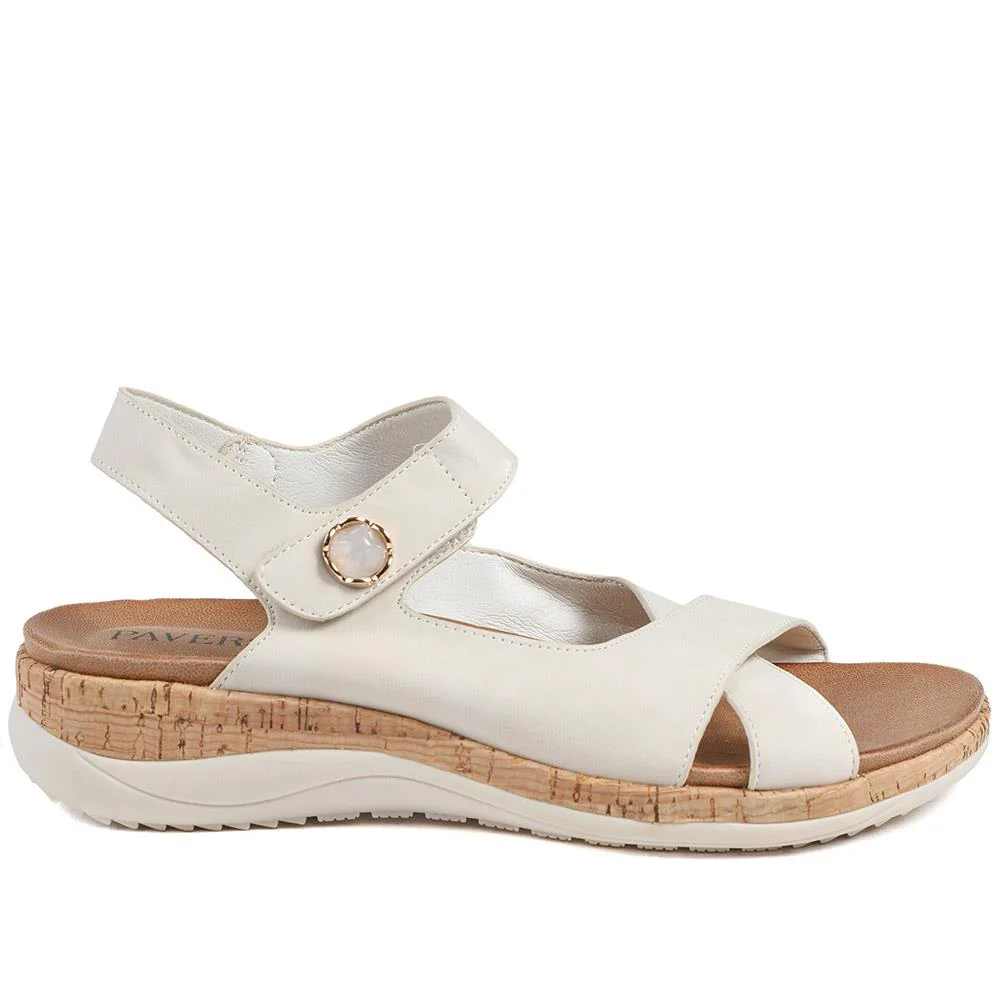 Wide Fit Adjustable Fit Cushioned Sandals - BAIZH43041 / 329 247 - Beige - Image 3