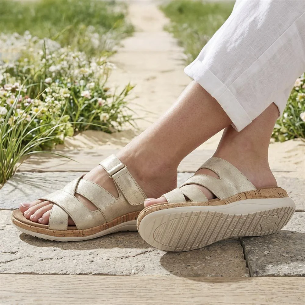Wide Fit Adjustable Strappy Sandals - BAIZH43049 / 329 149 - Soft Gold - Image 2