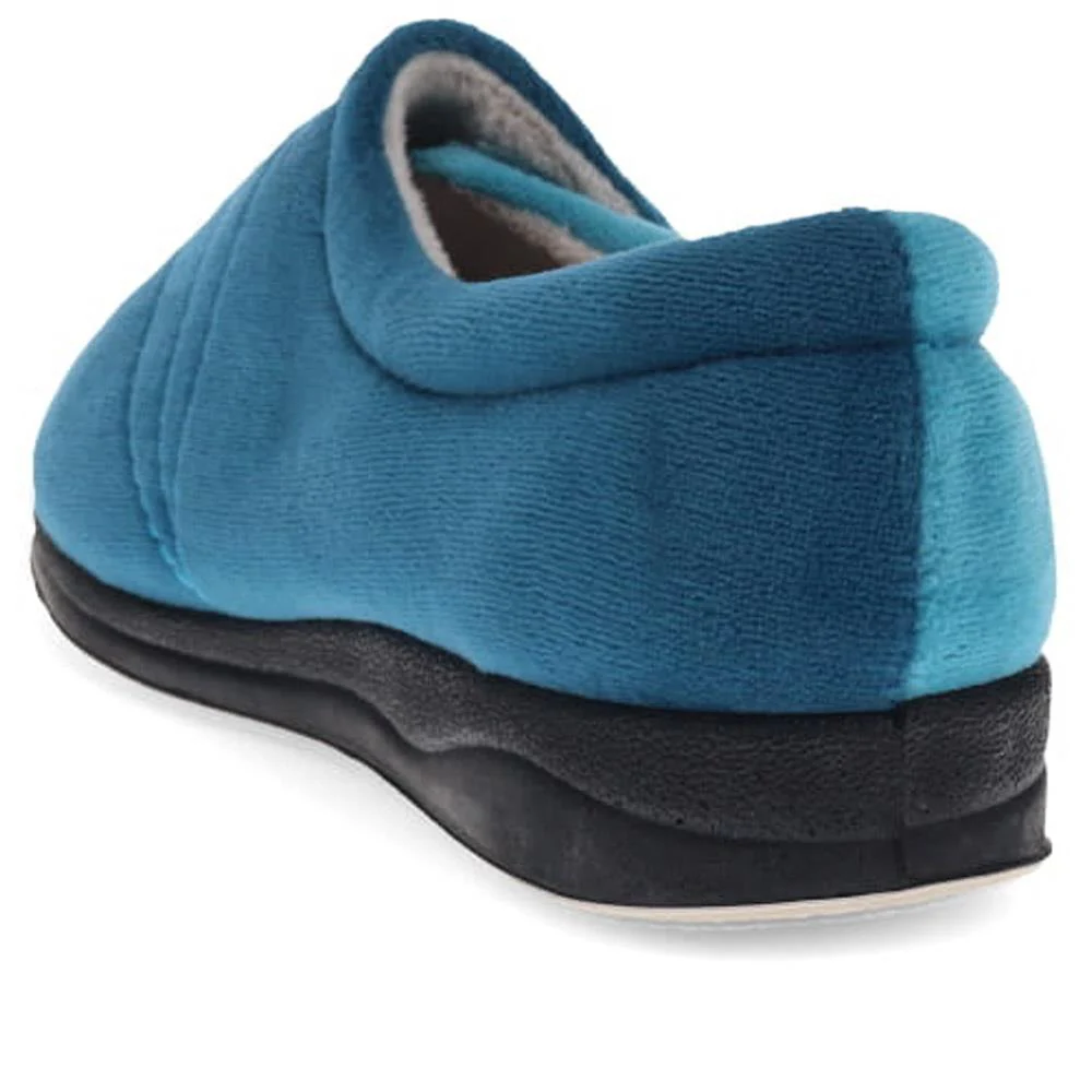 Wide Fit Warm Antibacterial Slippers - QING32015 / 319 076 - Blue Teal - Image 3
