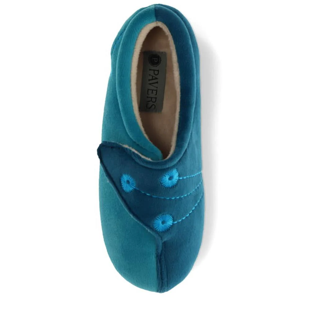 Wide Fit Warm Antibacterial Slippers - QING32015 / 319 076 - Blue Teal - Image 5
