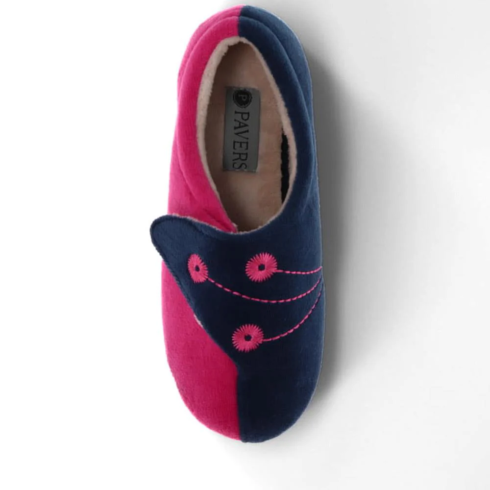 Wide Fit Warm Antibacterial Slippers - QING32015 / 319 076 - Navy Raspberry - Image 4