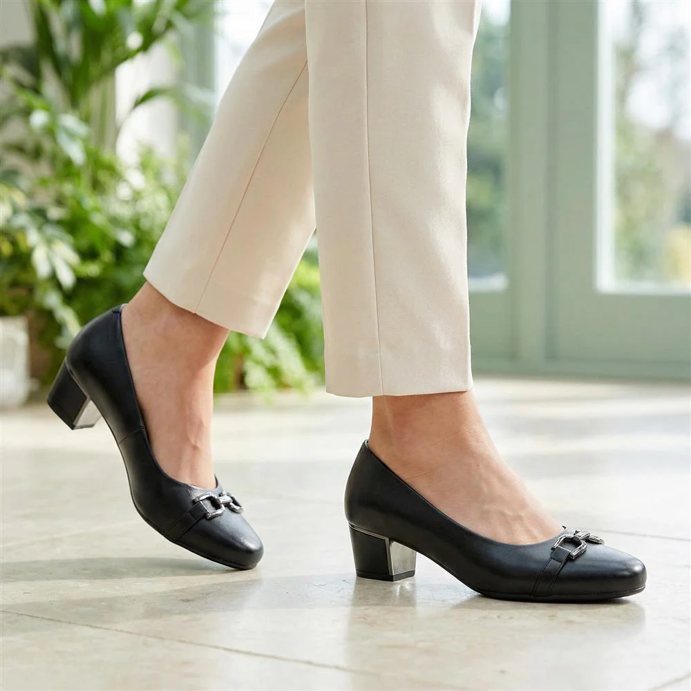 Wide Fit Block Heel Court Shoes - WK43004 / 328 968 - Black - Image 2