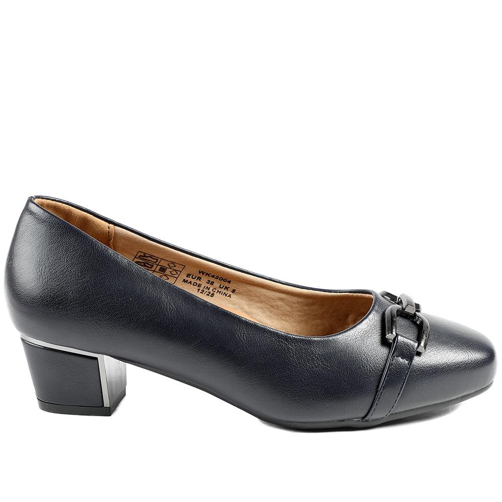 Wide Fit Block Heel Court Shoes - WK43004 / 328 968 - Navy - Image 3