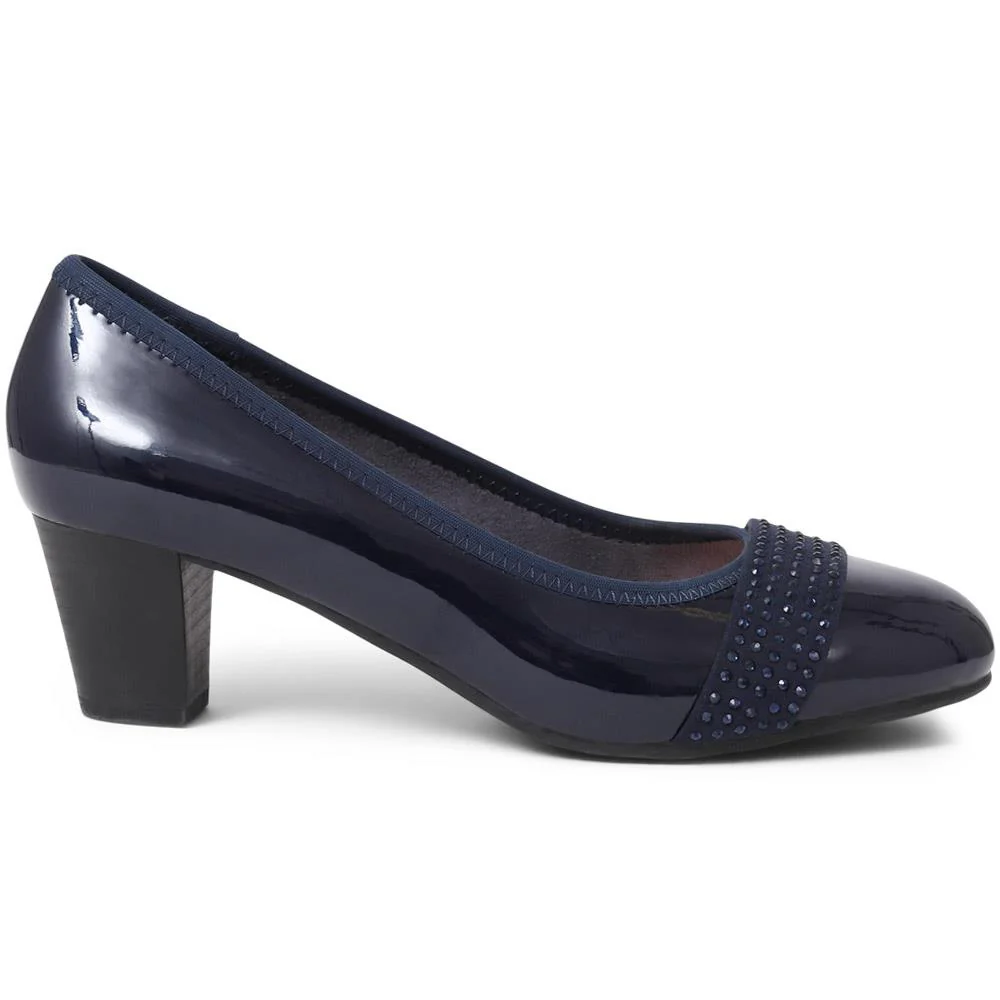 Wide Fit Block-Heeled Court Shoes - PLAN39009 / 325 527 - Navy Patent - Image 2
