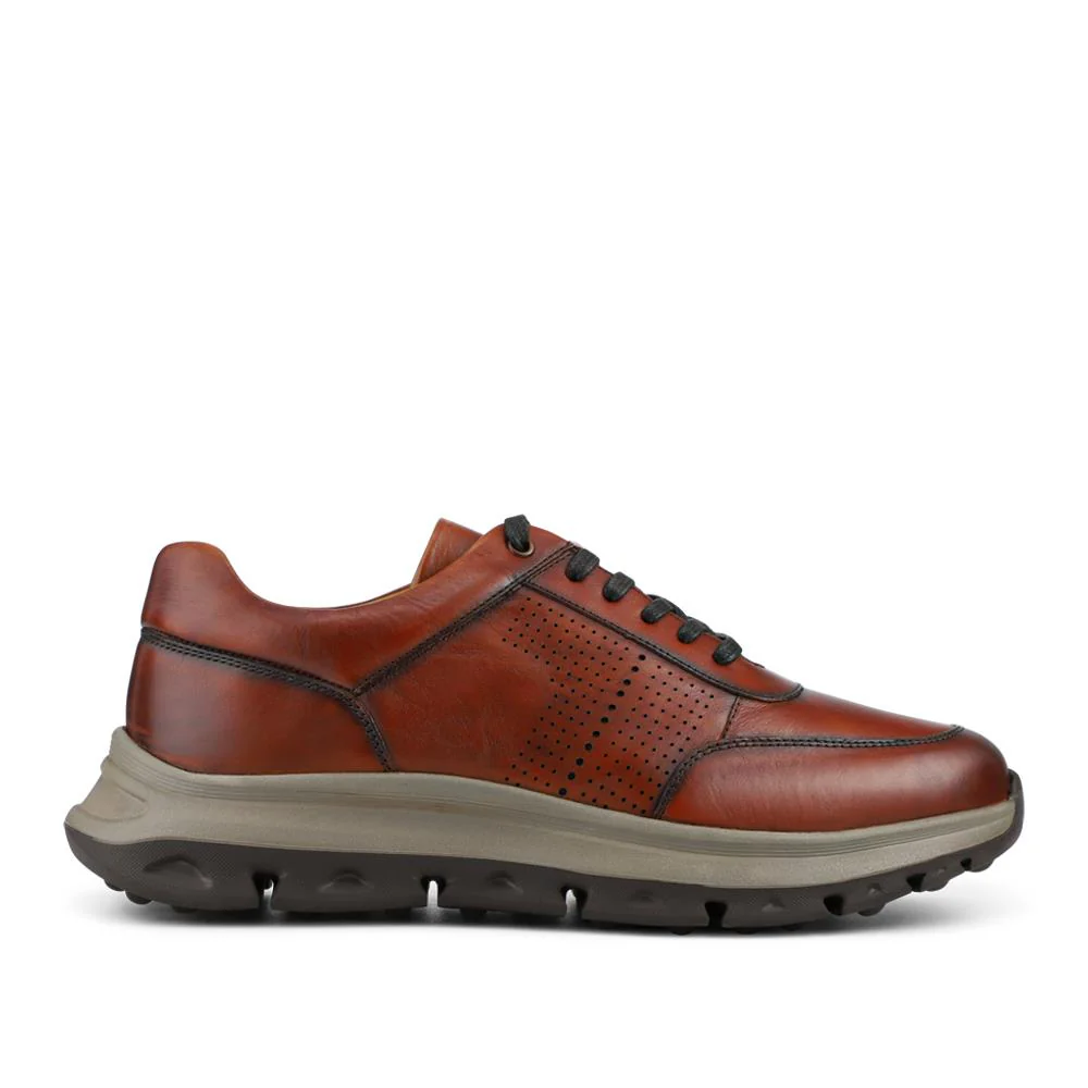 Wide Fit Breathable Leather Lace Up Trainers - PRFEM42012 / 328 325 - Tan - Image 2
