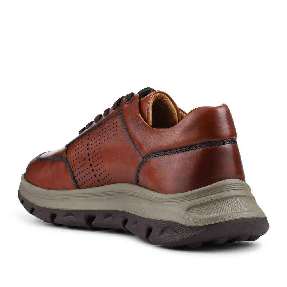 Wide Fit Breathable Leather Lace Up Trainers - PRFEM42012 / 328 325 - Tan - Image 3
