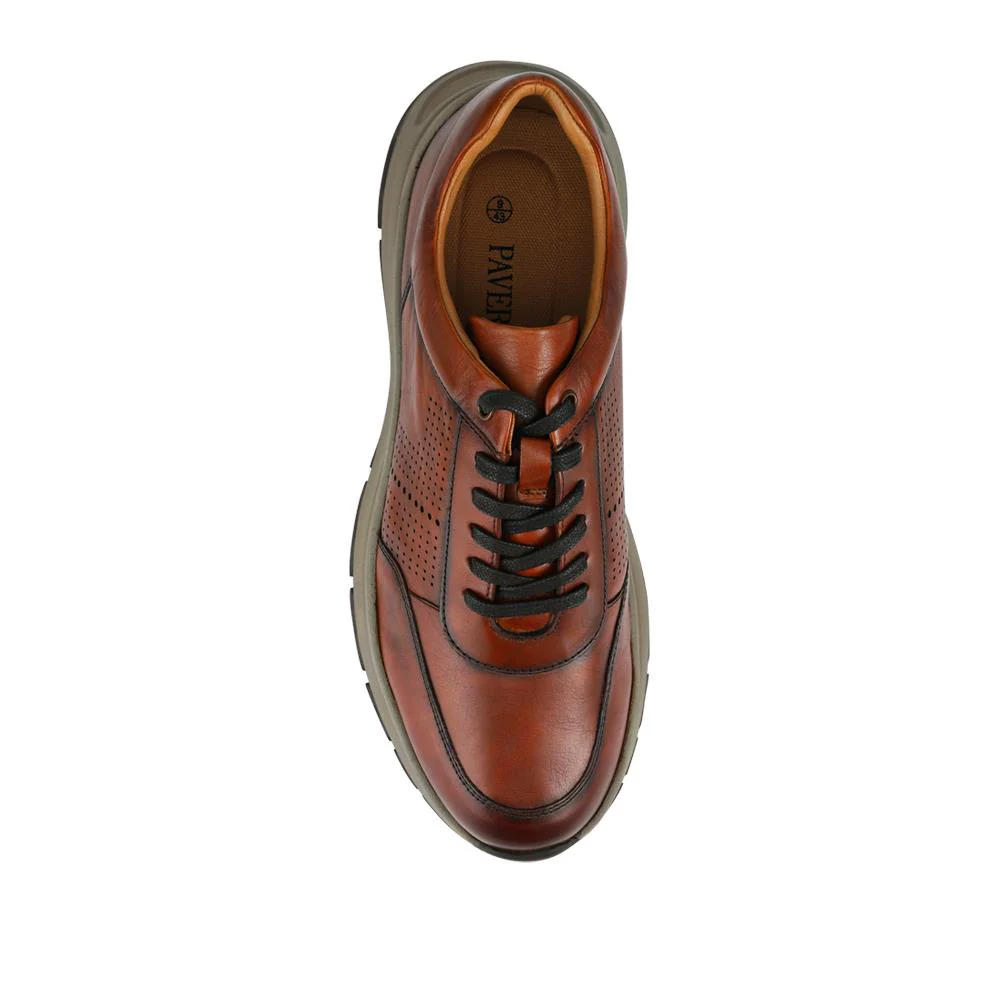Wide Fit Breathable Leather Lace Up Trainers - PRFEM42012 / 328 325 - Tan - Image 4
