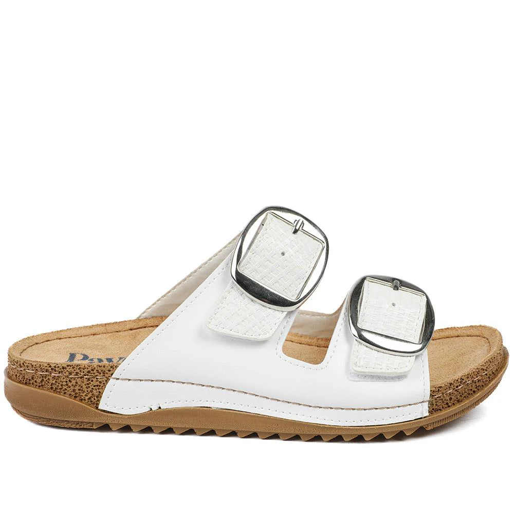 Wide Fit Buckle Detail Comfort Sandals - SERAY43001 / 329 113 - White - Image 2