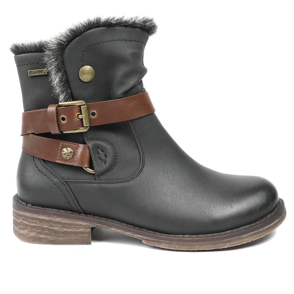 Wide Fit Buckle Detailed Ankle Boots - WK42008 / 328 420 - Black - Image 2