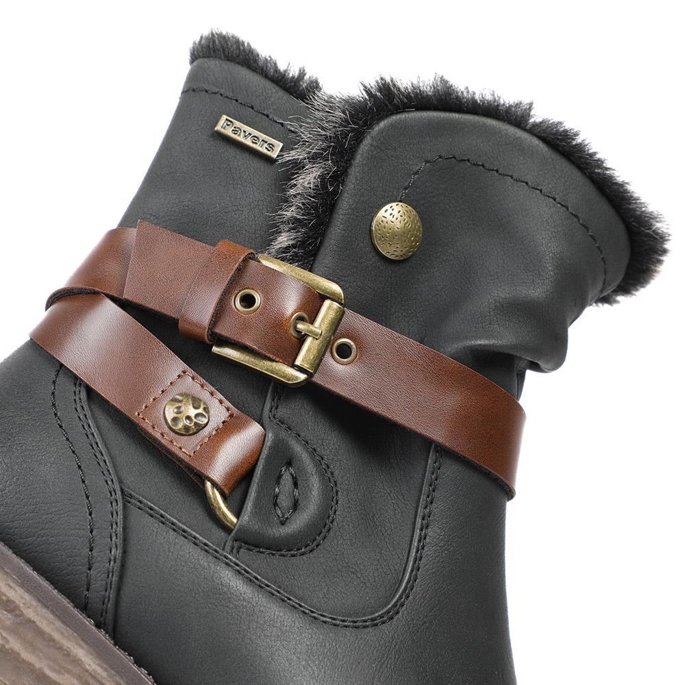 Wide Fit Buckle Detailed Ankle Boots - WK42008 / 328 420 - Black - Image 5
