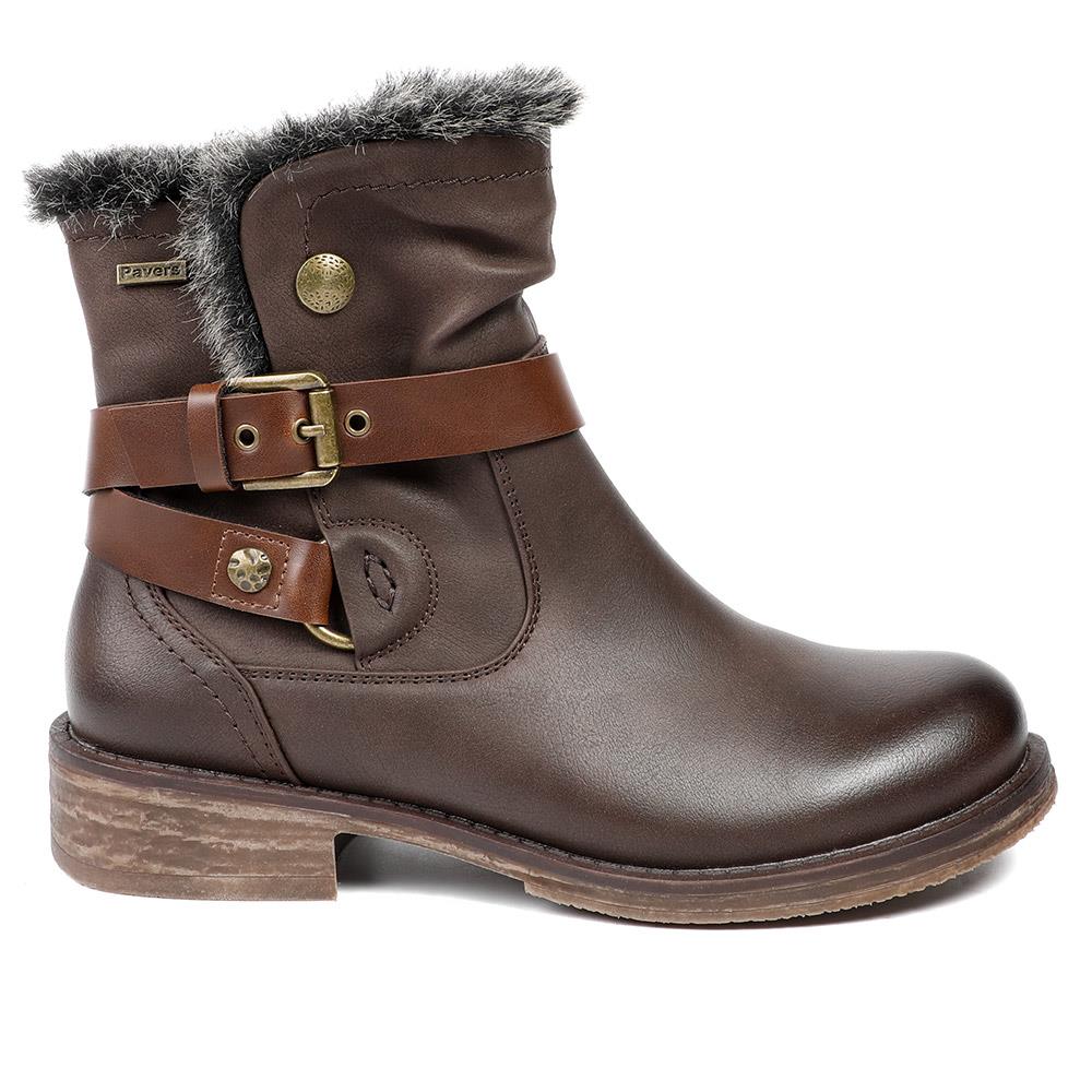 Wide Fit Buckle Detailed Ankle Boots - WK42008 / 328 420 - Brown - Image 2