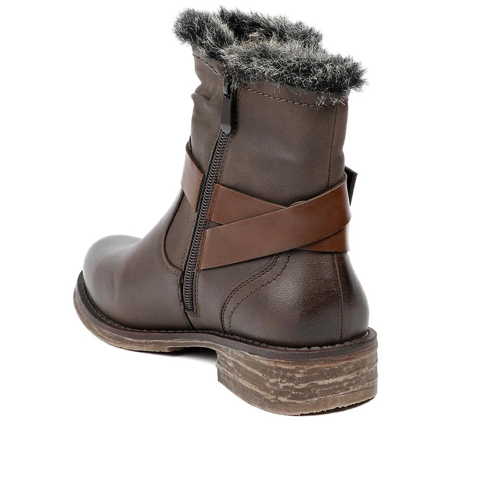 Wide Fit Buckle Detailed Ankle Boots - WK42008 / 328 420 - Brown - Image 3