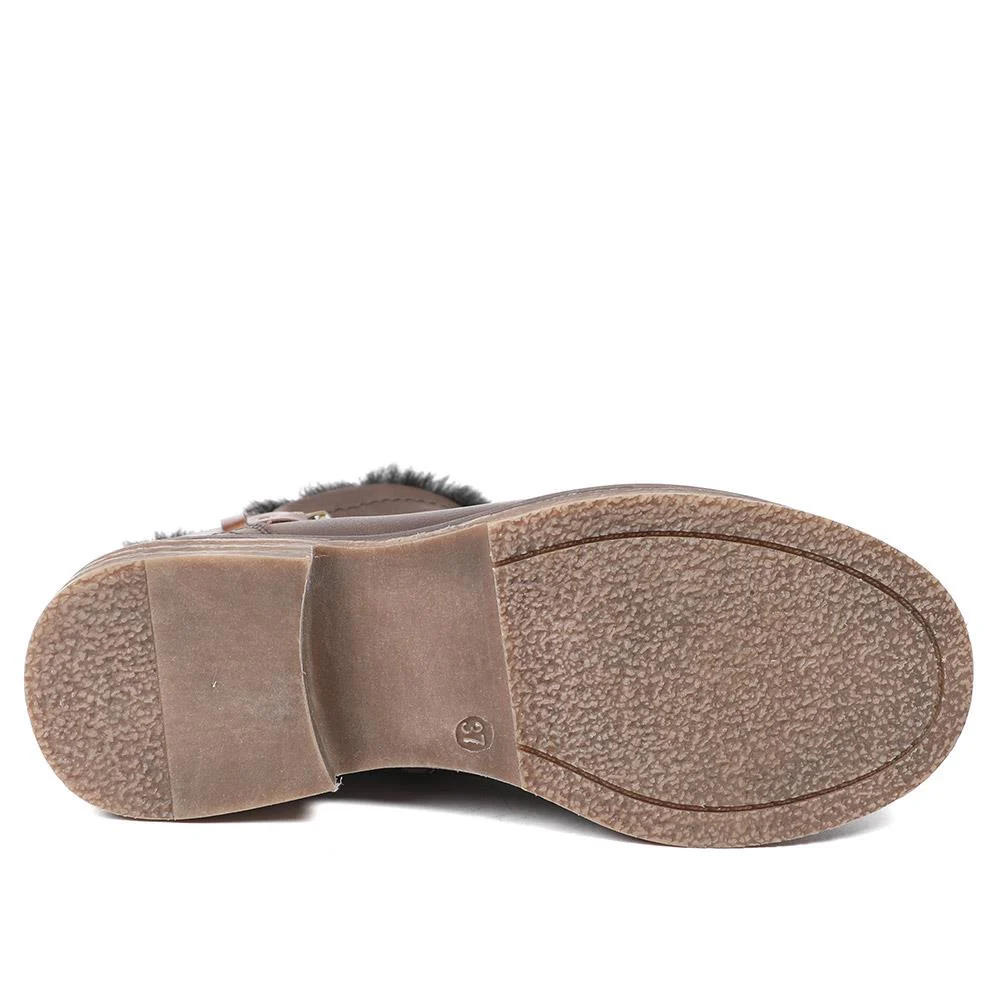 Wide Fit Buckle Detailed Ankle Boots - WK42008 / 328 420 - Brown - Image 6