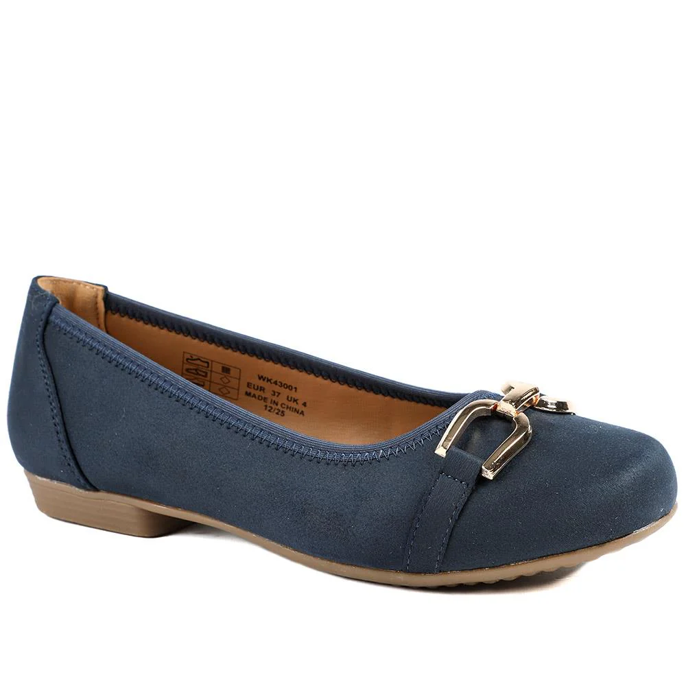 Wide Fit Buckle Detailed Pumps - WK43001 / 328 967 - Navy