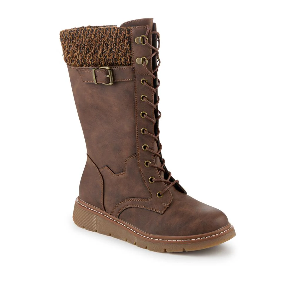 Wide Fit Calf Length Boots With Knitted Cuff - WBINS42095 / 328 419