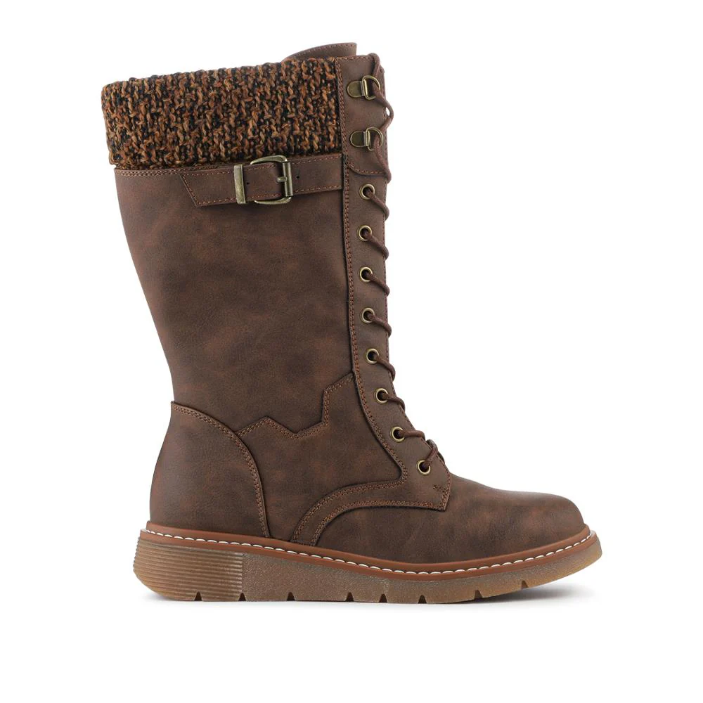 Wide Fit/Wide Calf Boots With Knitted Cuff - WBINS42095 / 328 419 - Brown - Image 2
