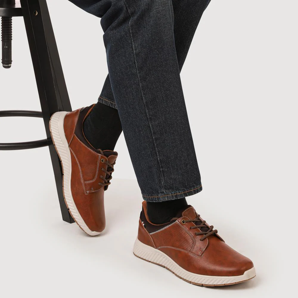 Wide Fit Casual Laced Slip-On Shoes - GANG41017 / 327 576 - Tan - Image 5