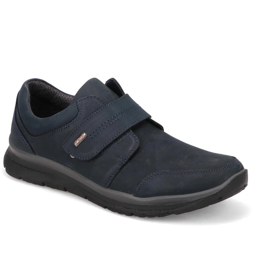Wide Fit Casual Leather Slip-On Shoes - DDIN40014 / 326 587 - Navy