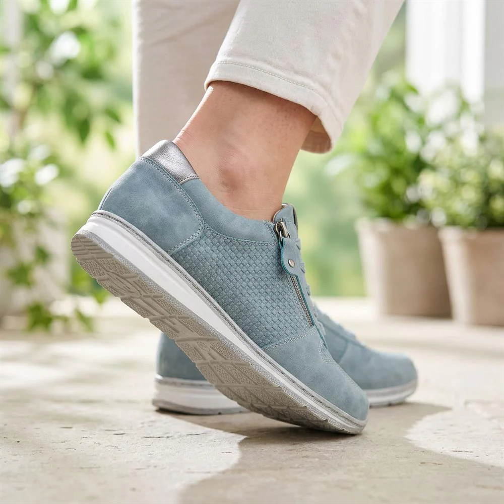Wide Fit Casual Zip & Lace Trainers - WBINS43088 / 329 285 - Denim - Image 2