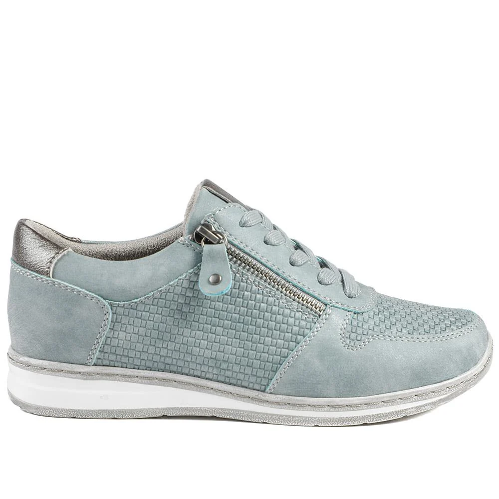 Wide Fit Casual Zip & Lace Trainers - WBINS43088 / 329 285 - Denim - Image 3