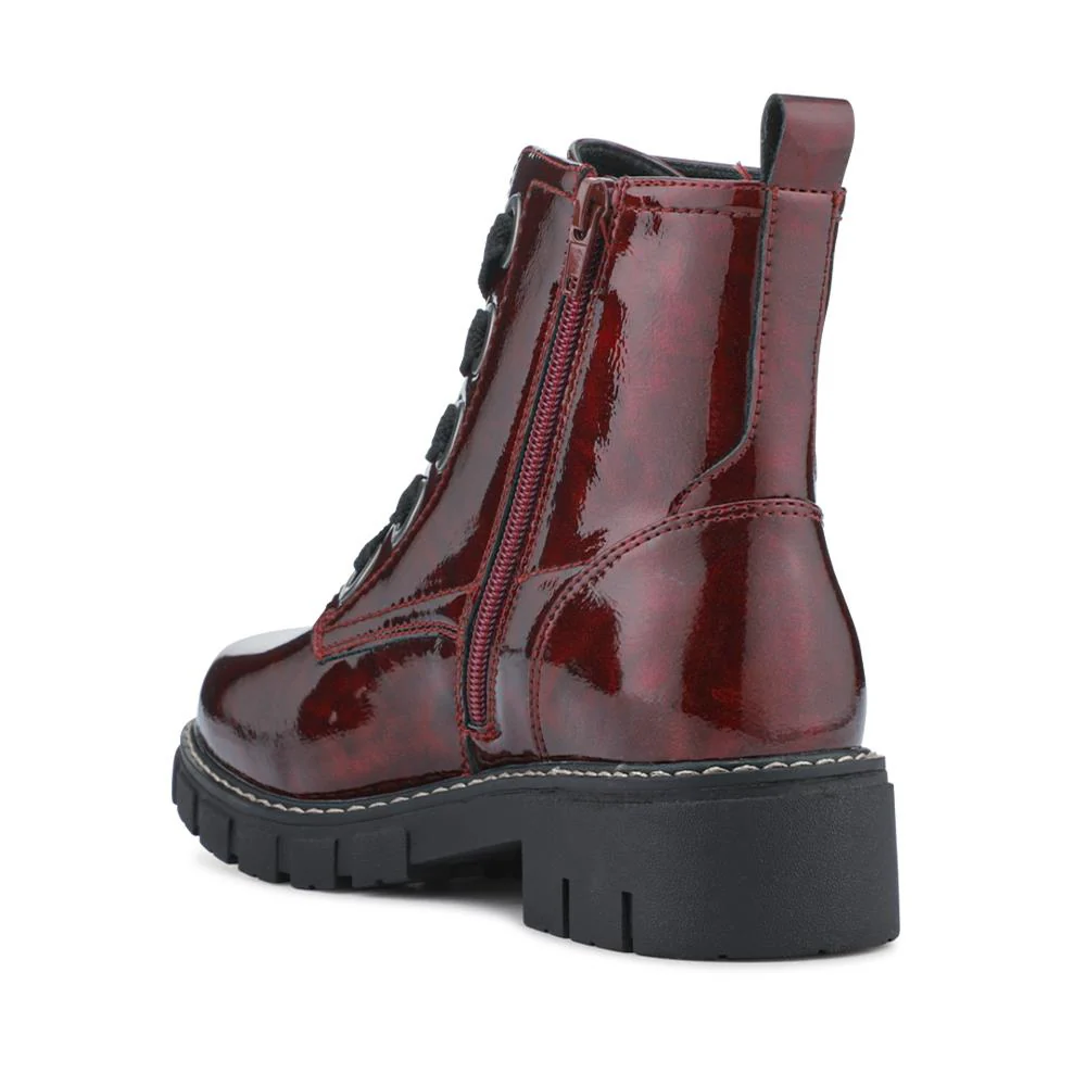 Wide-Fit Chunky Ankle Boots - WBINS42014 / 328 242 - Burgundy Patent - Image 3