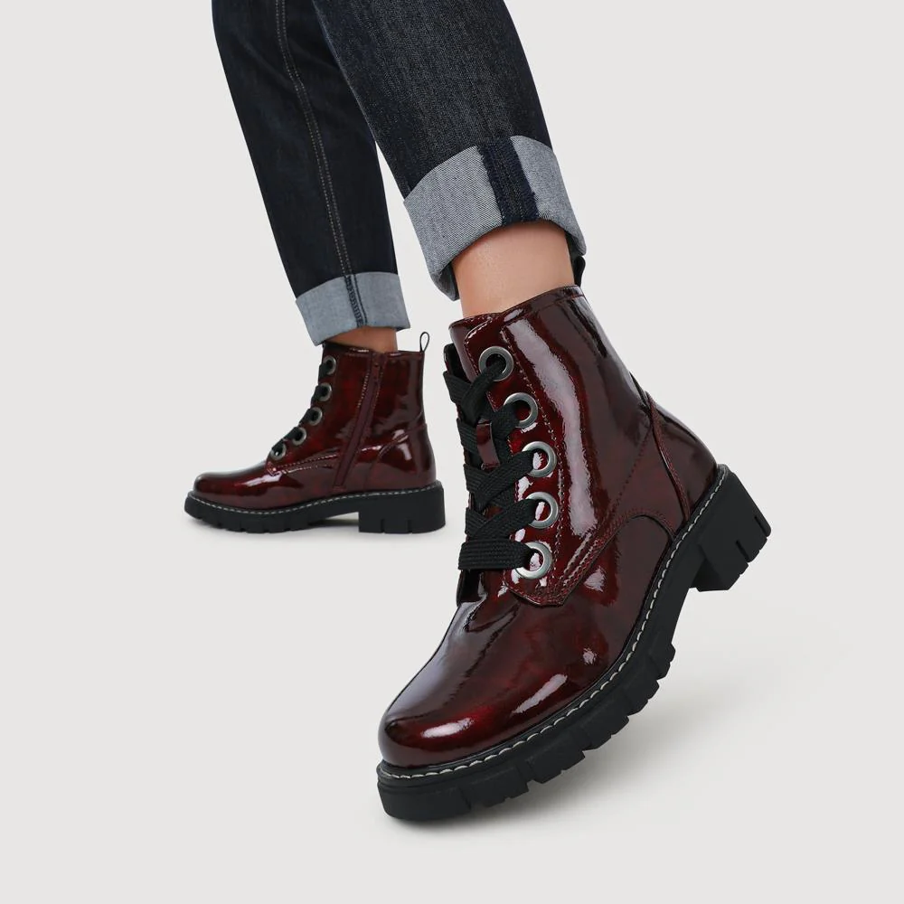 Wide-Fit Chunky Ankle Boots - WBINS42014 / 328 242 - Burgundy Patent - Image 5