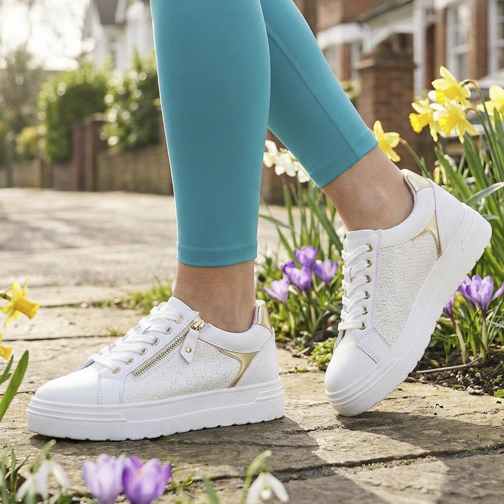 Wide Fit Chunky Lace-Up Trainers - WBINS41001 / 326 810 - White - Image 2