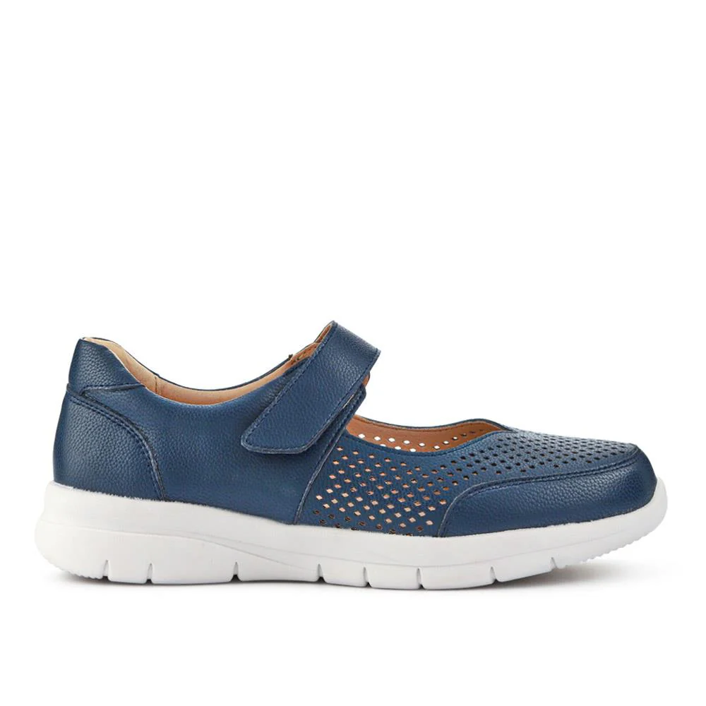 Wide Fit Chunky Leather Mary Janes - BRK41037 / 327 020 - Navy - Image 2