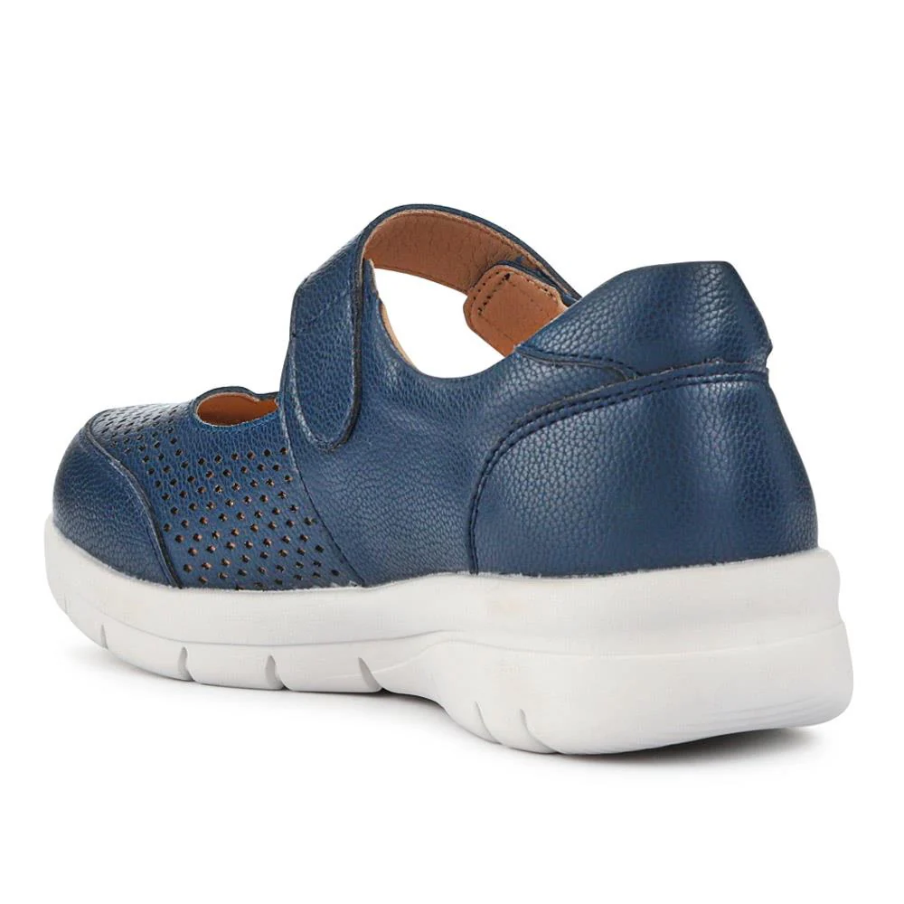 Wide Fit Chunky Leather Mary Janes - BRK41037 / 327 020 - Navy - Image 3