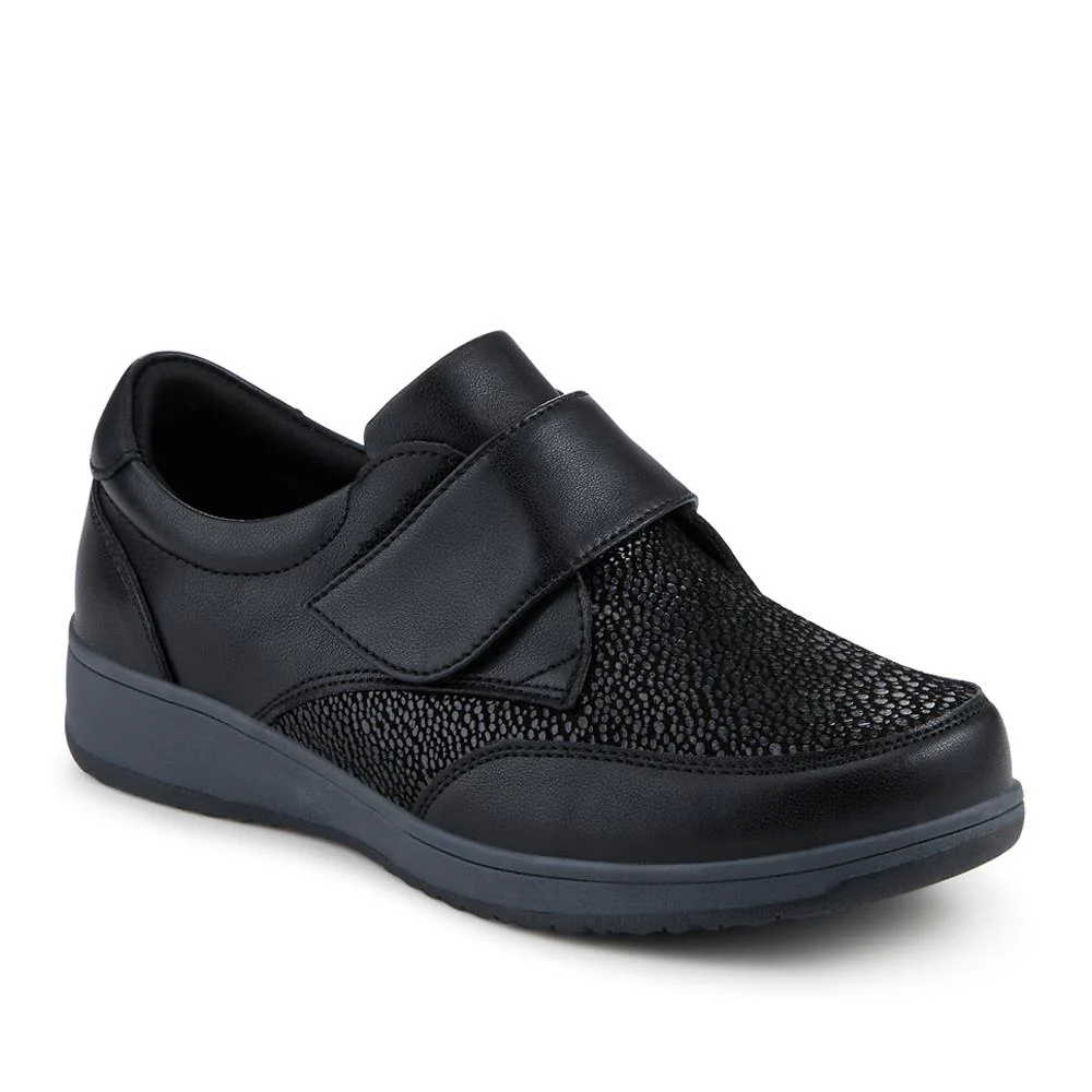 Wide Fit Coated Leather Adjustable Monk Shoes - BRK42013 / 328 120 - Black