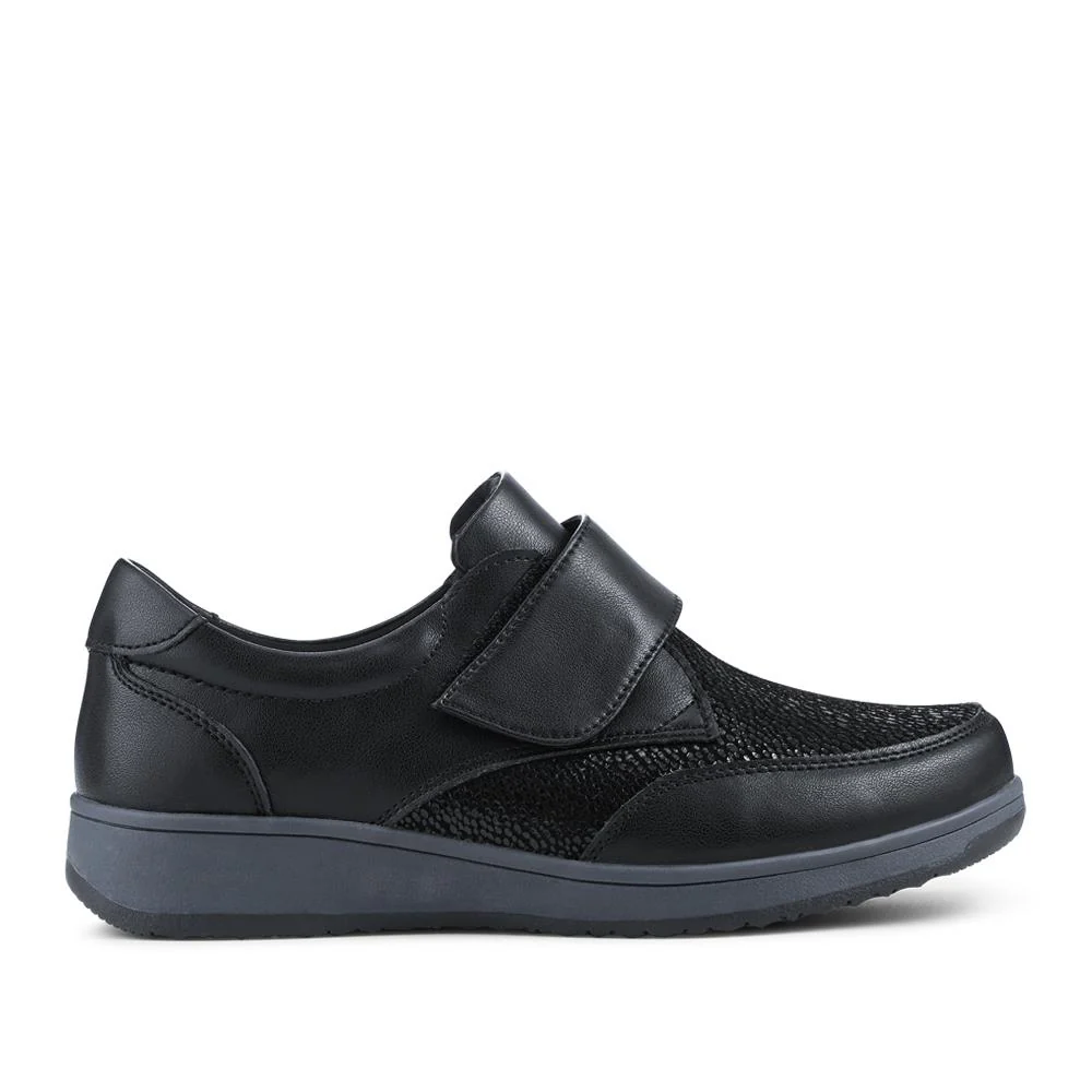 Wide Fit Coated Leather Adjustable Monk Shoes - BRK42013 / 328 120 - Black - Image 2