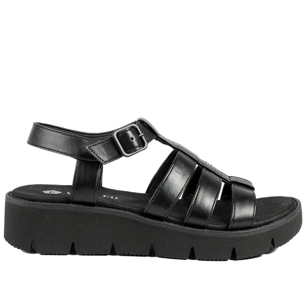 Wide Fit Wedged Fisherman Sandals - BAIZH43007 / 328 879 - Black - Image 3