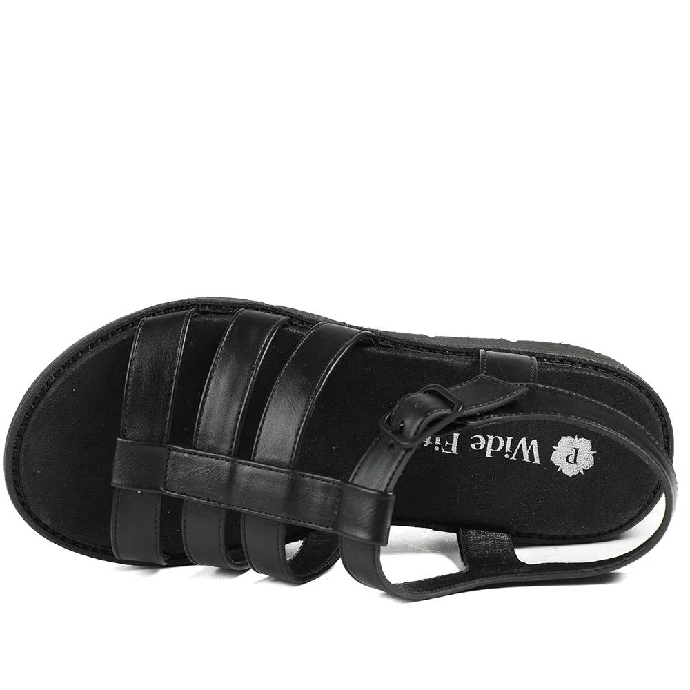 Wide Fit Wedged Fisherman Sandals - BAIZH43007 / 328 879 - Black - Image 5