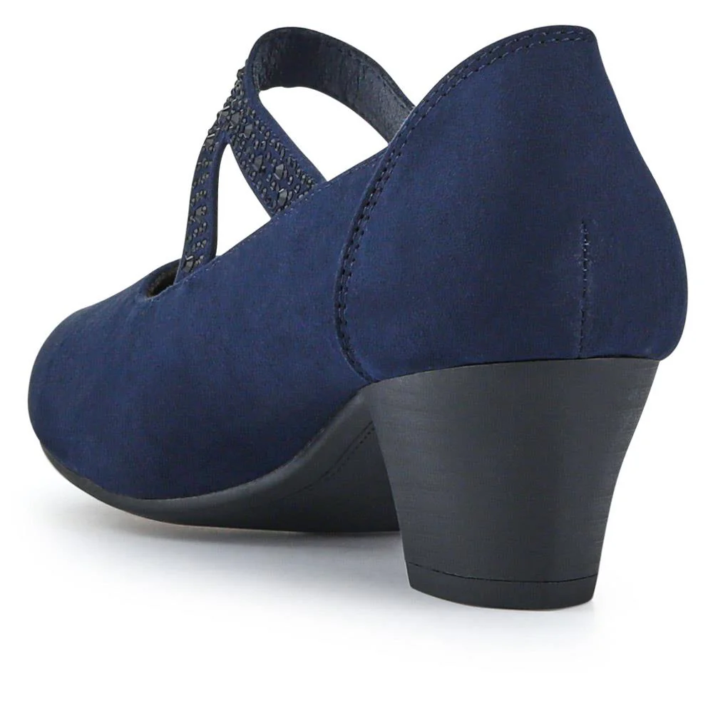 Wide fit Cone Heeled Mary Janes - PLAN40030 / 326 845 - Navy - Image 3