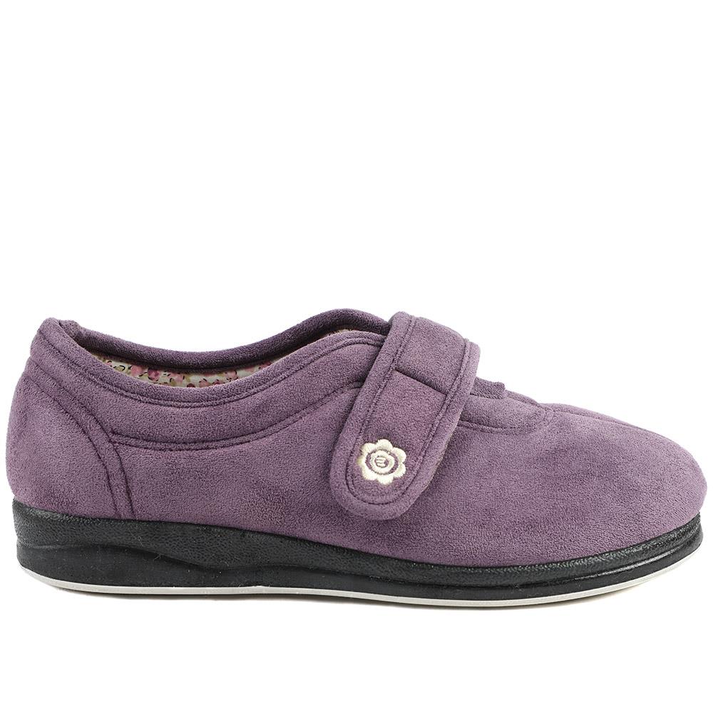 Wide Fit Cosy Adjustable Fasten Slippers - QING43001 / 329 336 - Lilac - Image 3