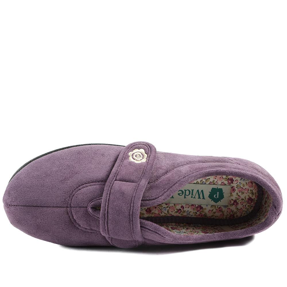 Wide Fit Cosy Adjustable Fasten Slippers - QING43001 / 329 336 - Lilac - Image 5