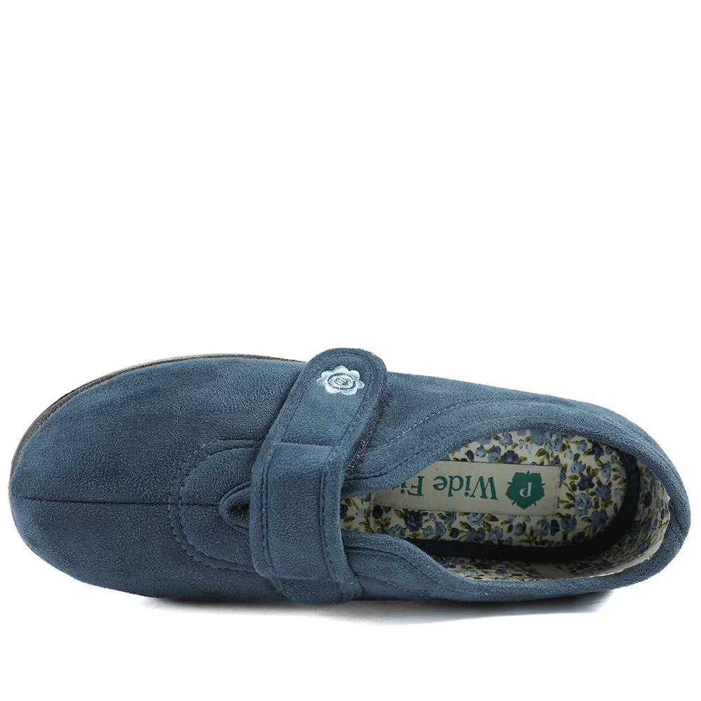 Wide Fit Cosy Adjustable Fasten Slippers - QING43001 / 329 336 - Navy - Image 5