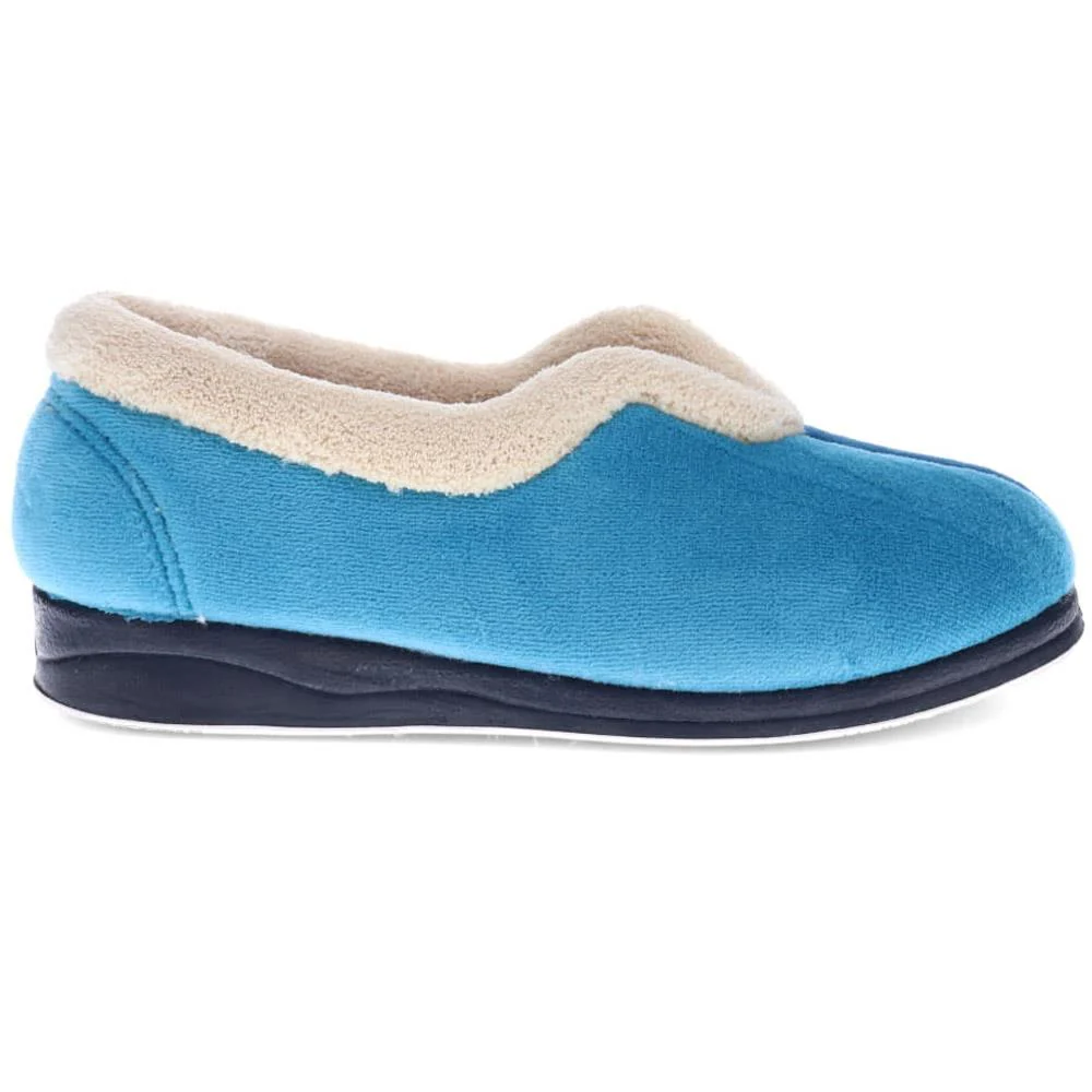 Wide Fit Cosy Antibacterial Full Slippers - QING32013 / 319 075 - Blue Teal - Image 2