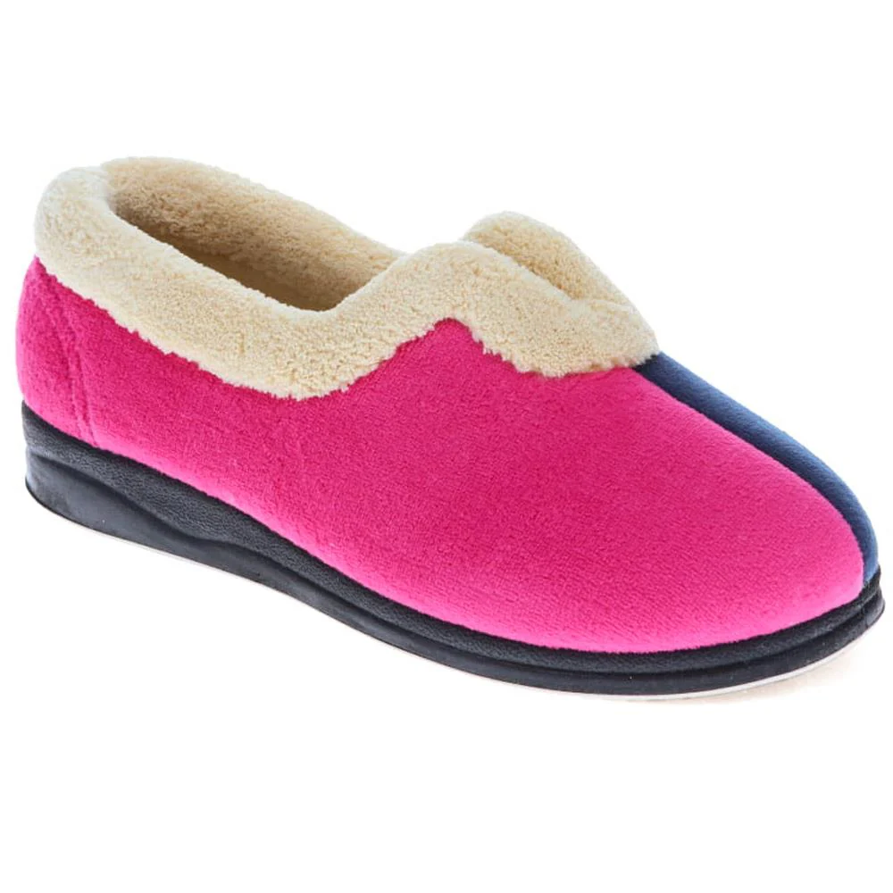 Wide Fit Cosy Antibacterial Full Slippers - QING32013 / 319 075 - Navy Raspberry